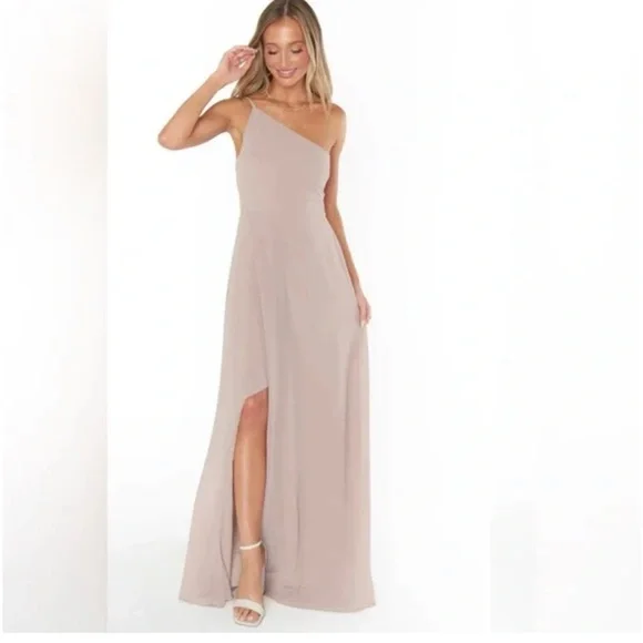 shannon one shoulder dress Shannon One Shoulder Dress ~ Rose Gold Luxe Satin Show Me Your Mumu